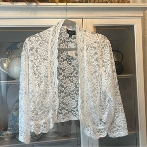 Connected Apparel White Lace Cardigan